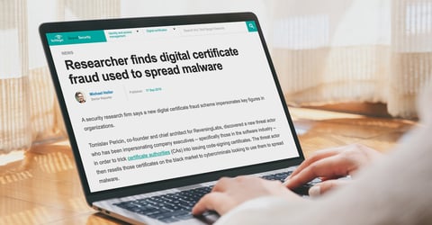 TechTarget's SearchSecurity highlights RevesingLabs research on certificate fraud schemes