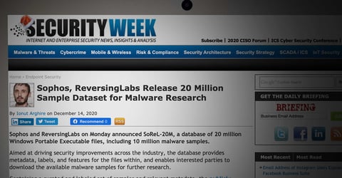 Security Week: Sophos, ReversingLabs Release 20 Million Sample Dataset for Malware Research